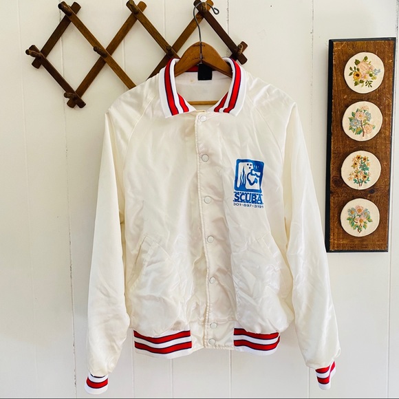 Vintage Other - Vintage 80s Scuba Snap Button Satin Bomber Jacket